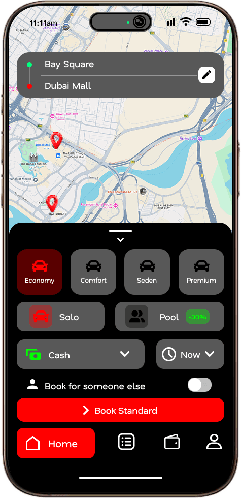 TagMyTaxi Passenger App — choose your ride type